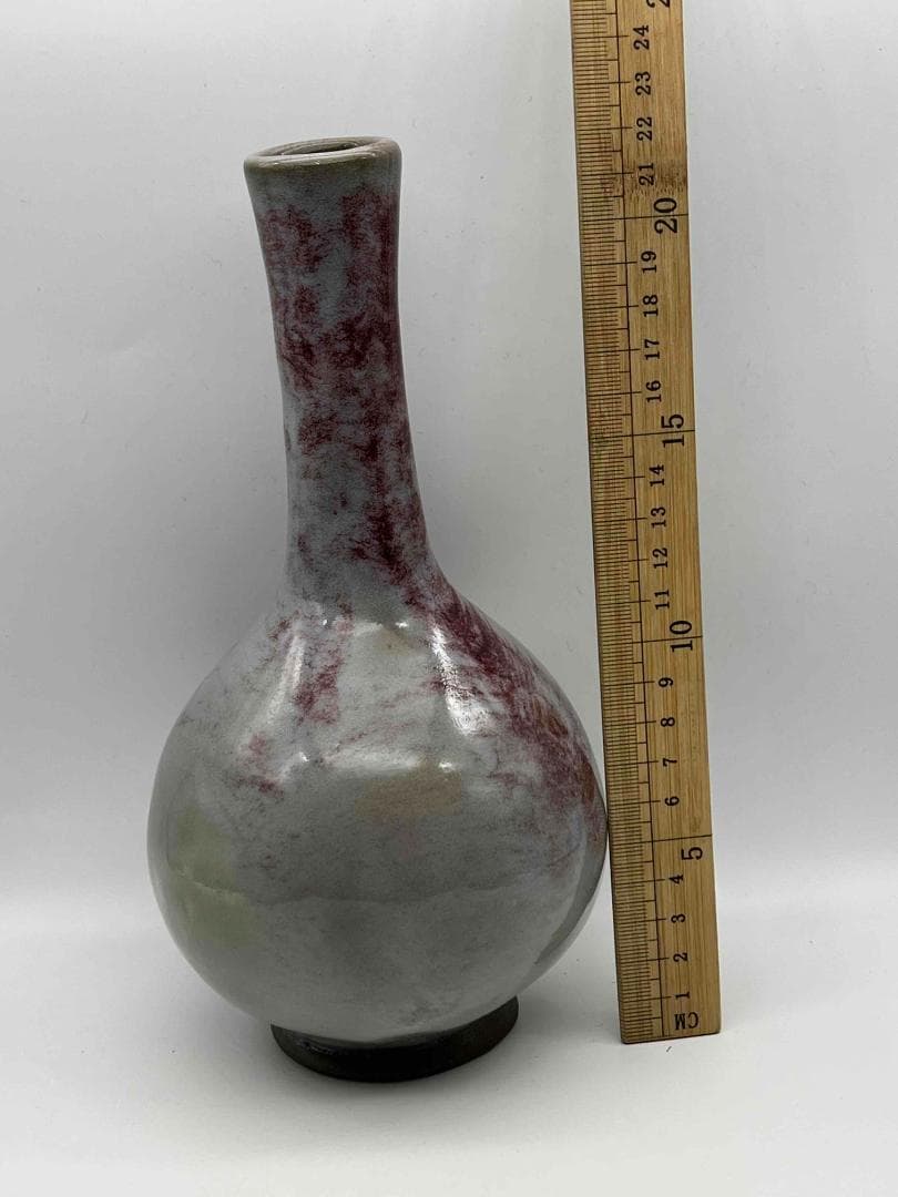 明時代 鈞窯紫紅斑文橄欖瓶 紅釉瓶　辰砂　郎窯紅釉 花瓶 景徳鎮(B-34)