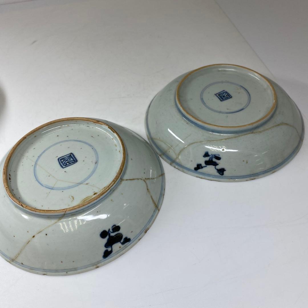 中国清時代　新渡青花龍図中皿　木箱付　直径約16㎝　東Y7-0326☆2F