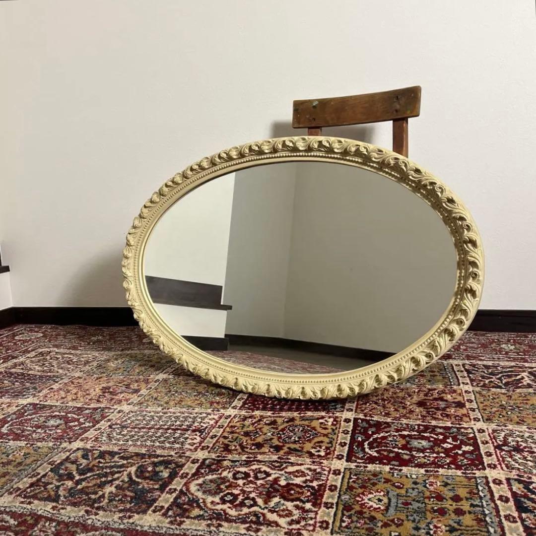 カナダ製◾️木製装飾フレーム オーバル型 壁掛けミラー ウォールミラー 鏡