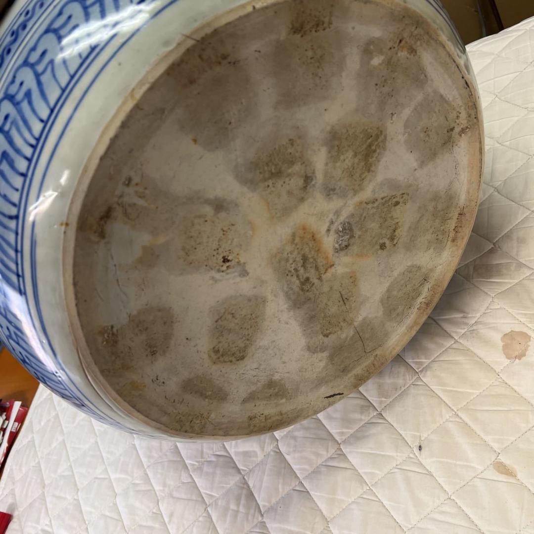 火鉢 染付 古民具 金魚鉢 メダカ鉢 伊万里 睡蓮鉢 アンティーク