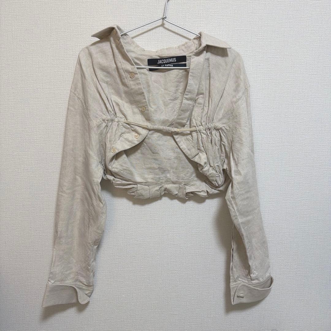 JACQUEMUS LE RAPHIA クロップドシャツ ベージュリネン