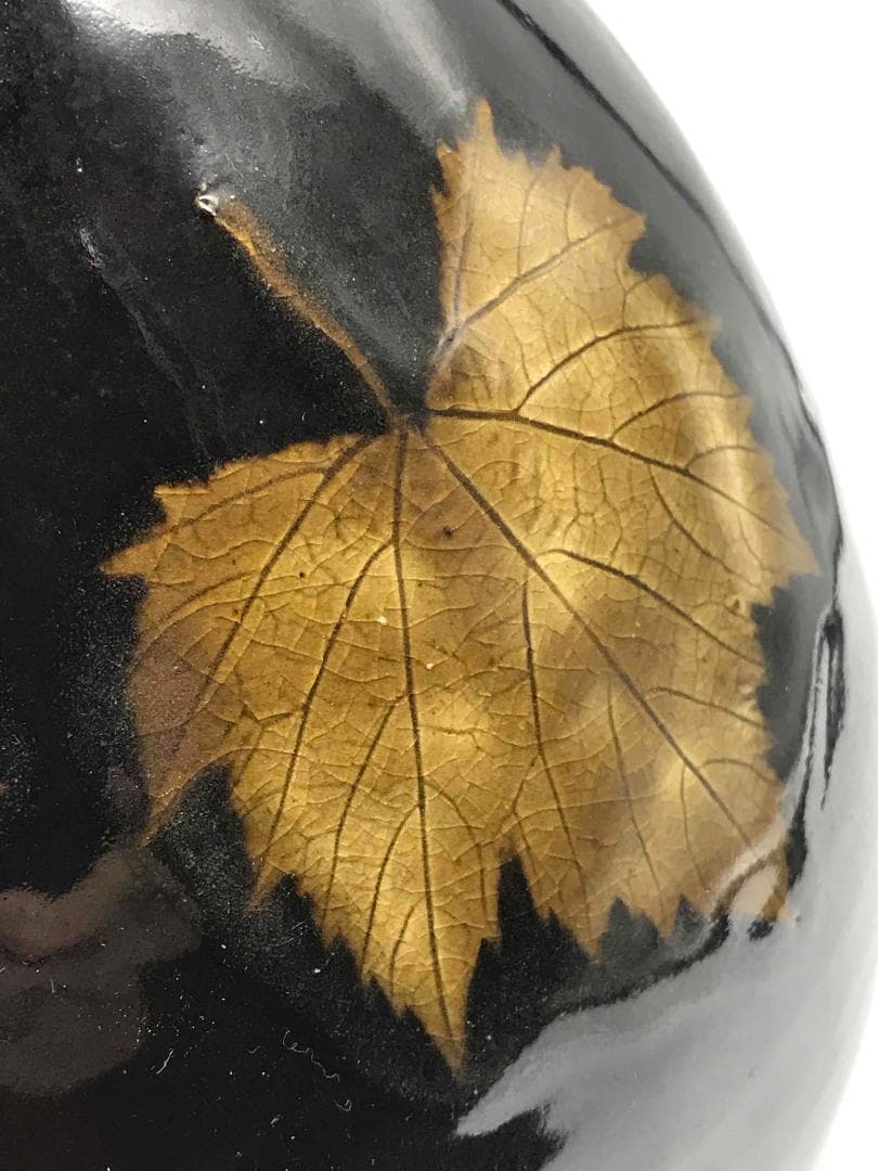 宋 吉州窯黑釉木葉紋玉壺春瓶 古賞物　時代物　唐物 中国古美術(C-32)