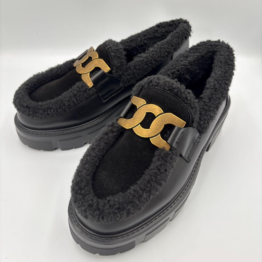 【未使用級】ヒルズアベニュー 厚底ローファー ムートン ボア チェーン 23.5