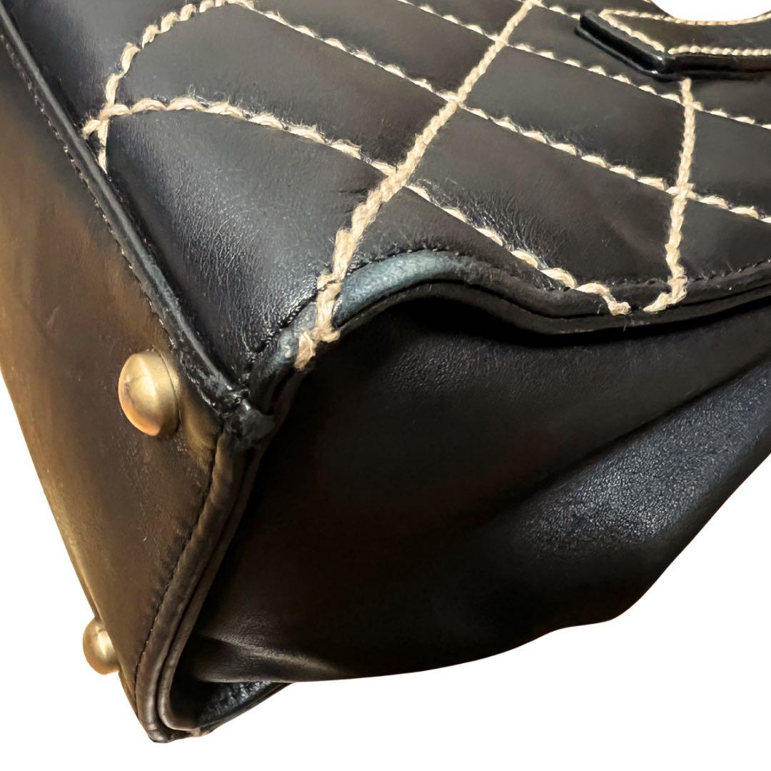 美品CHANEL トートバッグ ワイルドステッチ ブラック レザー キルティング