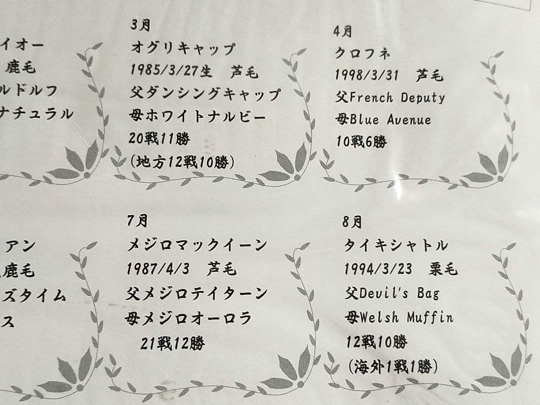 ◆　競馬　JRA　◆　ホースレジェンド　ウォールポケットコレクションカレンダー◆