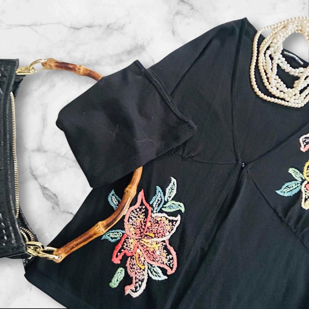 VIVIENNE TAM ✨ブラック カーディガン コットンシルクフラワー刺繍