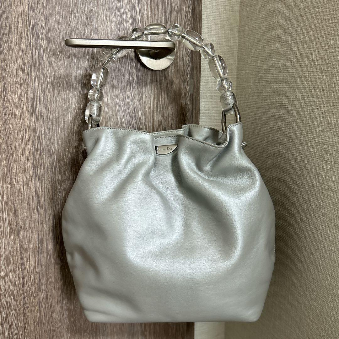 Christian Dior マリスパール ハンドバッグ レザー グレー 巾着