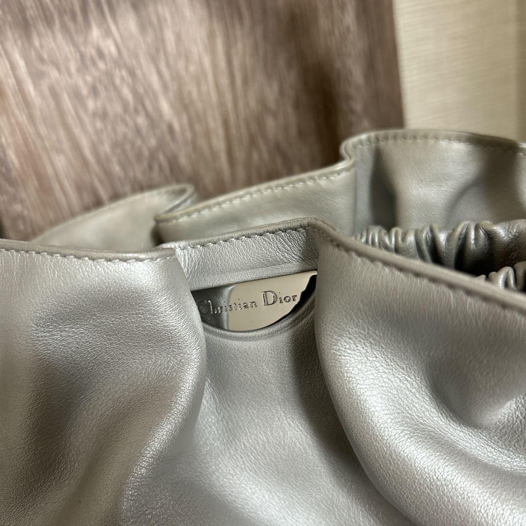 Christian Dior マリスパール ハンドバッグ レザー グレー 巾着