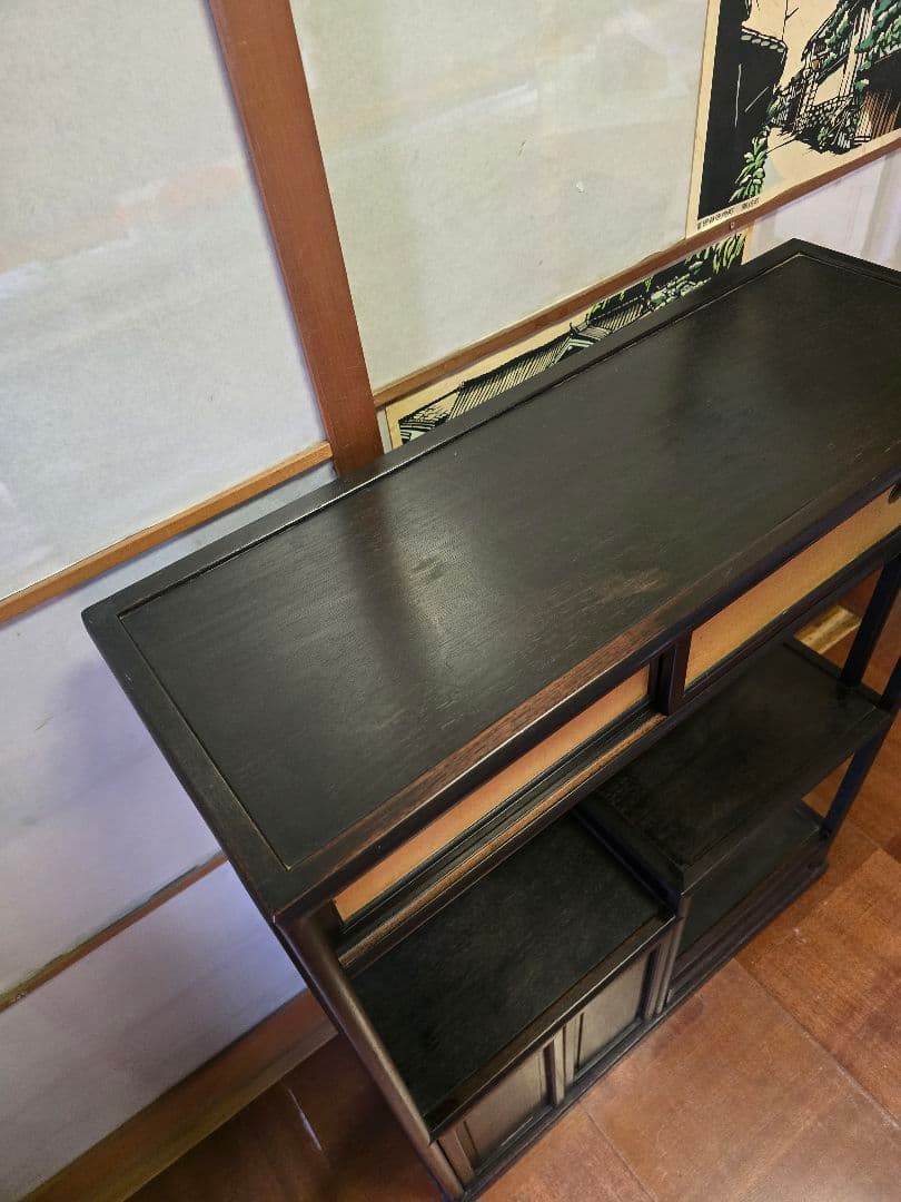 昭和レトロ家具 茶箪笥 飾り棚 チェスト 当時物 紫檀 唐木 黒檀