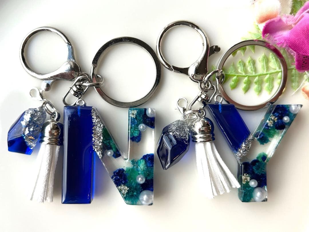 桔梗　イニシャルキーホルダー　16点　ハンドメイド　お花チャーム