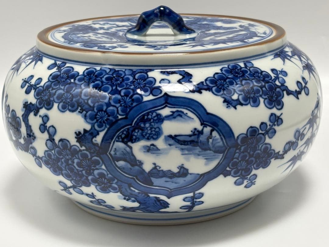 茶道具 染付 松竹梅捻梅水指 手塚景雲 水指 共箱