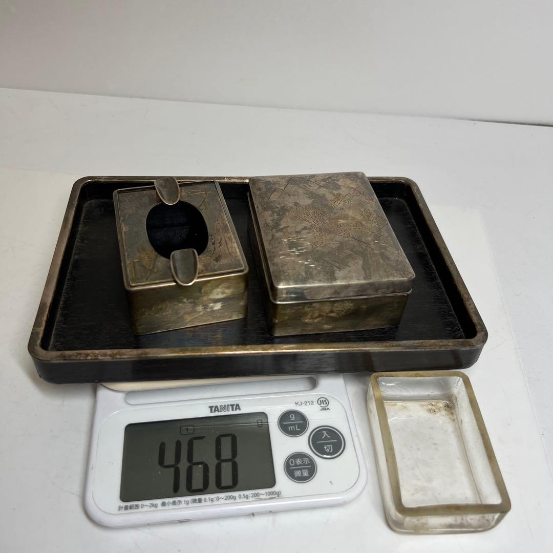 一鶴斎造　銀製　煙草セット　共箱　468g トニカ　東さ8-0126☆2F