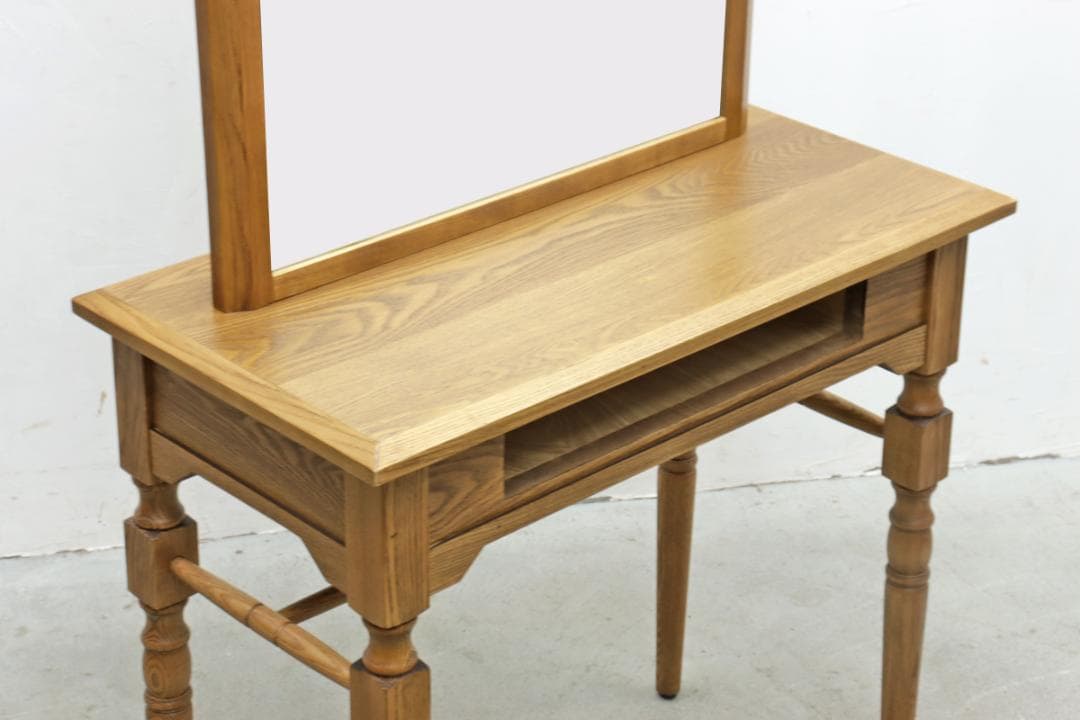 クラシカル タモ材 ドレッサー 鏡台 カット台 ミラー デスク サロン 木製