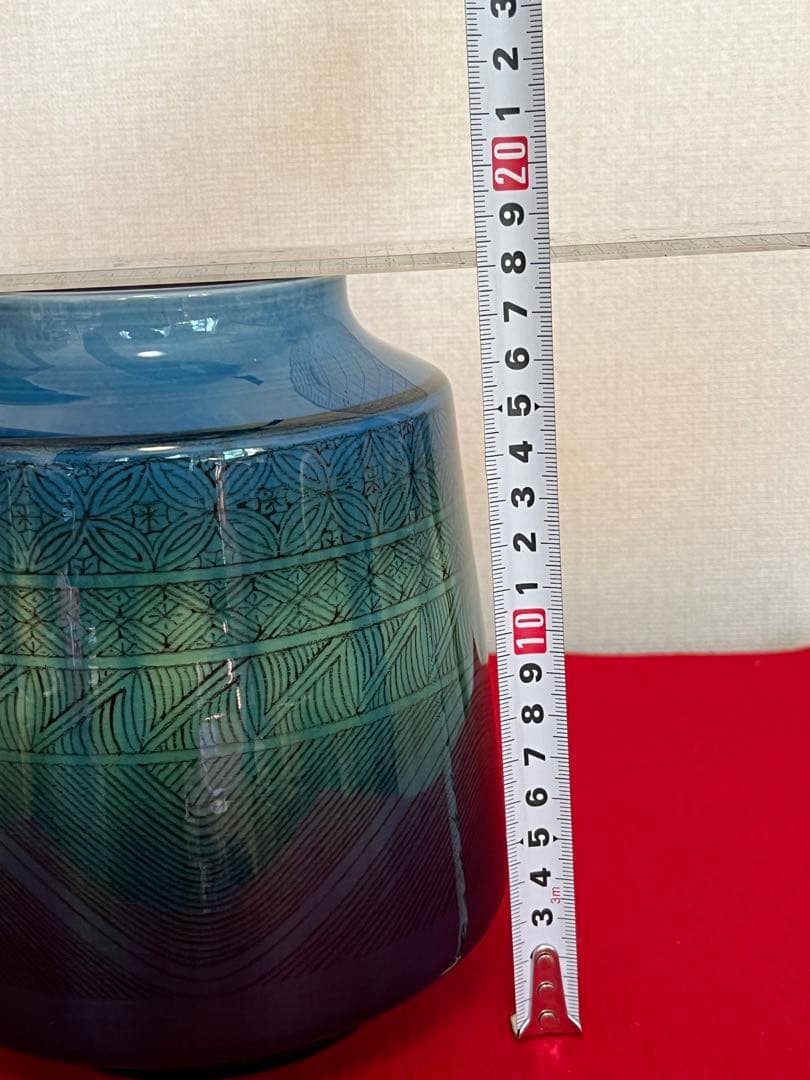 柳雨軒 三代 人間国宝 徳田八十吉（正彦銘）碧明釉 小紋壺 管理T290