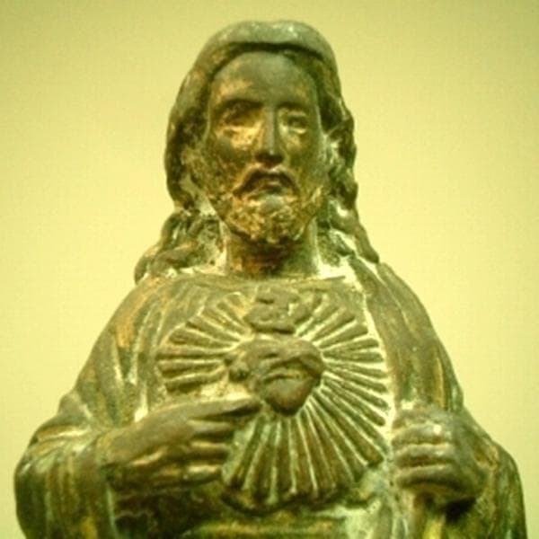 フランス アンティーク 聖心イエス像 台座付 20cm 御心像 19世紀頃