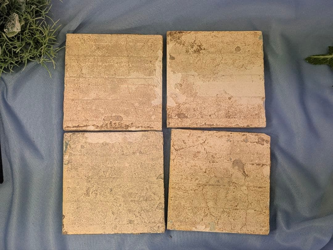 イギリス アンティーク タイル ブルー ４枚セット