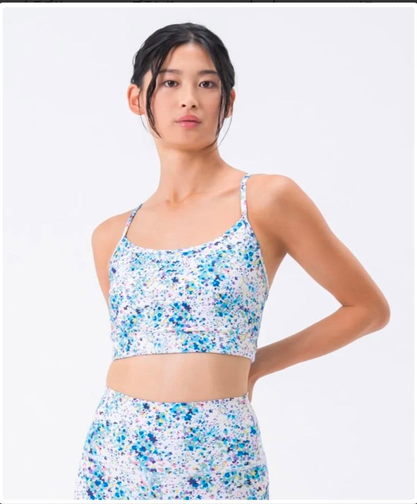 SUKALAフロントギャザータンクトップ付きトリプルセット　ホワイトアクア　LL