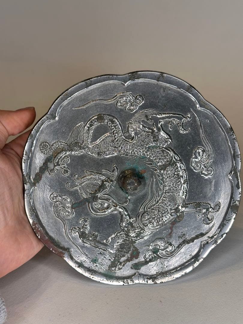 龍文・祥雲文 銅鏡 銅緑あり 時代物 中国古董品 コレクション