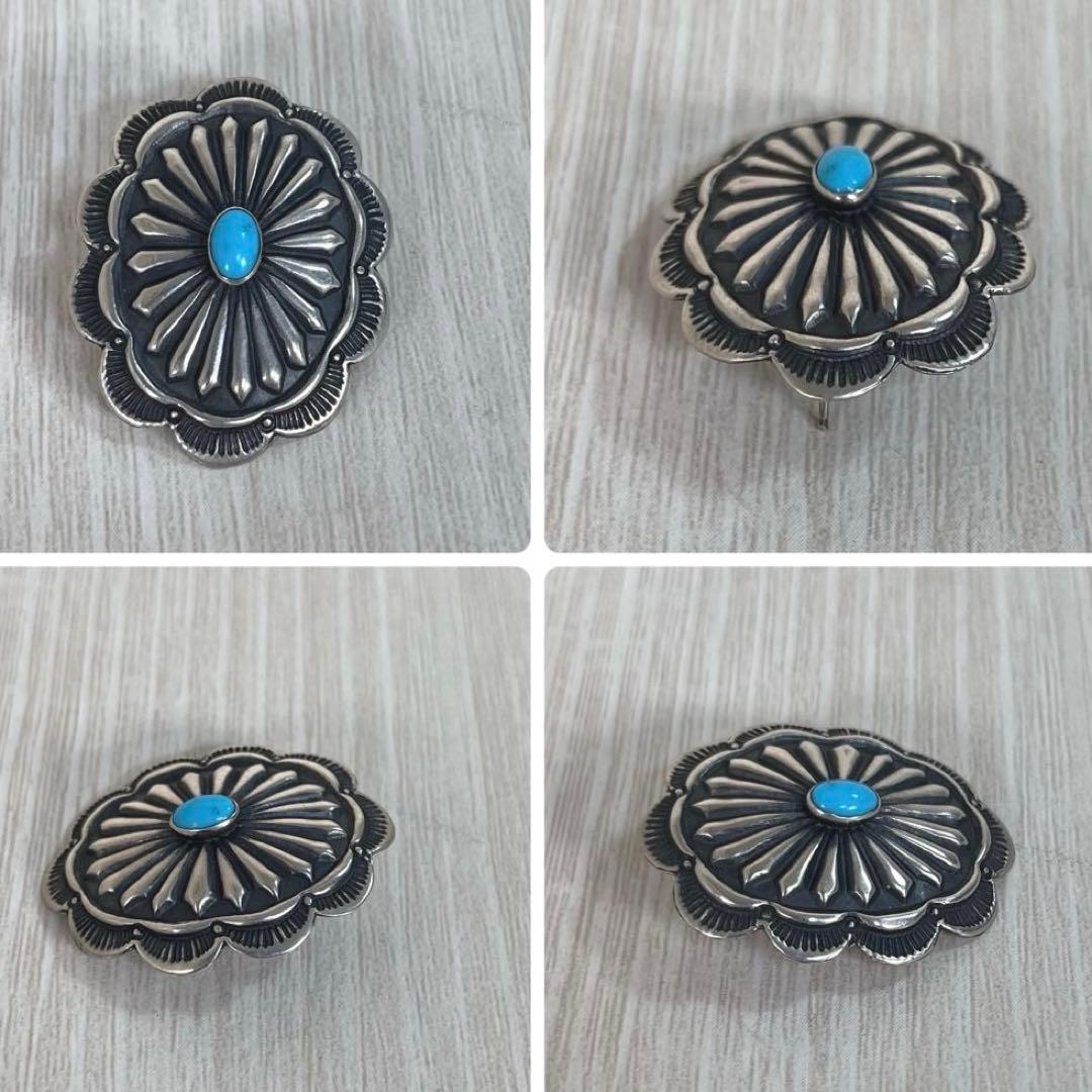 【良品】ナバホ族　両耳ピアス　ターコイズ　サンバースト　コンチョ