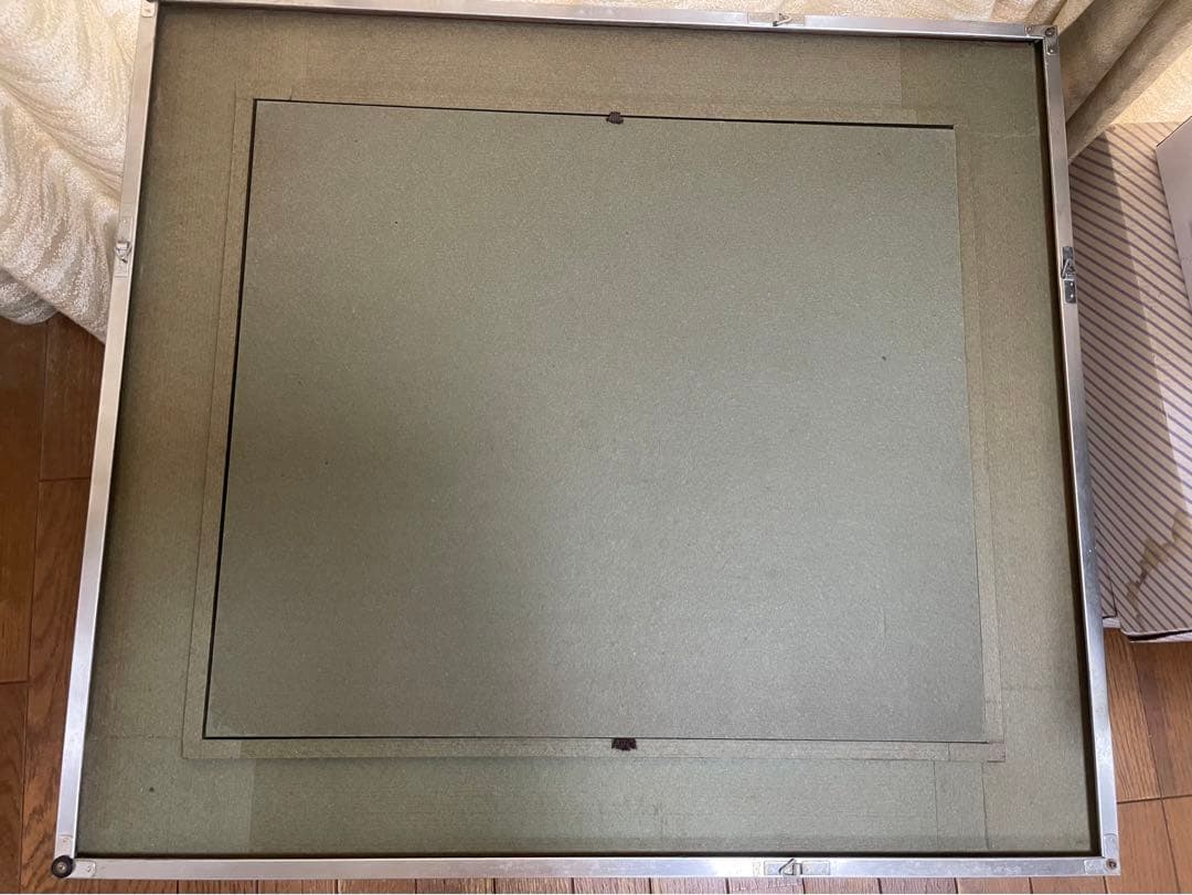 【桝田靖夫】日本画 浅間山 シルバーフレーム