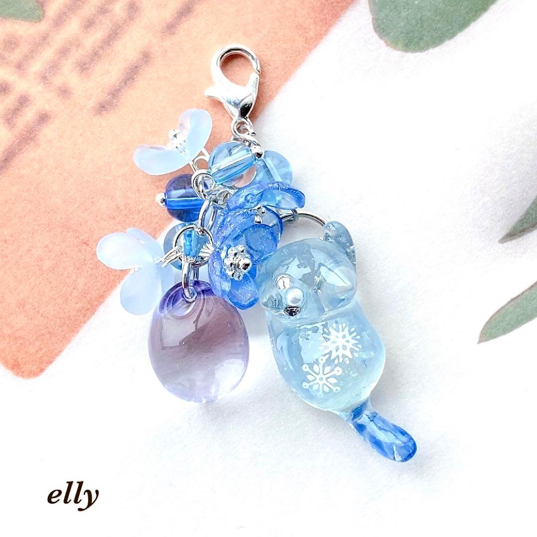 【ゼロ様】1593.天然石　タイガーアイ　雪の結晶　じゃれ猫　レジン　チャーム