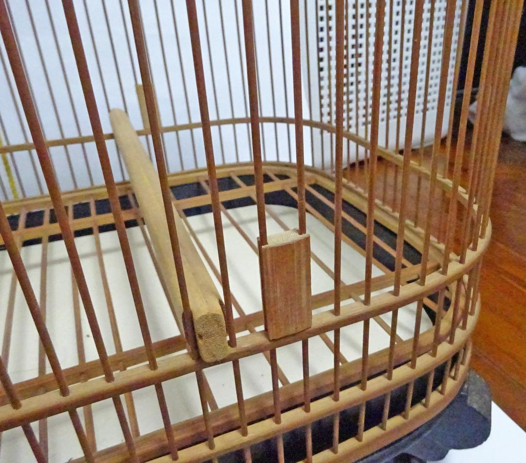竹製ハンドメイド鳥かご竹細工横45cm✕縦30cm奥行き28cm止まり木付き