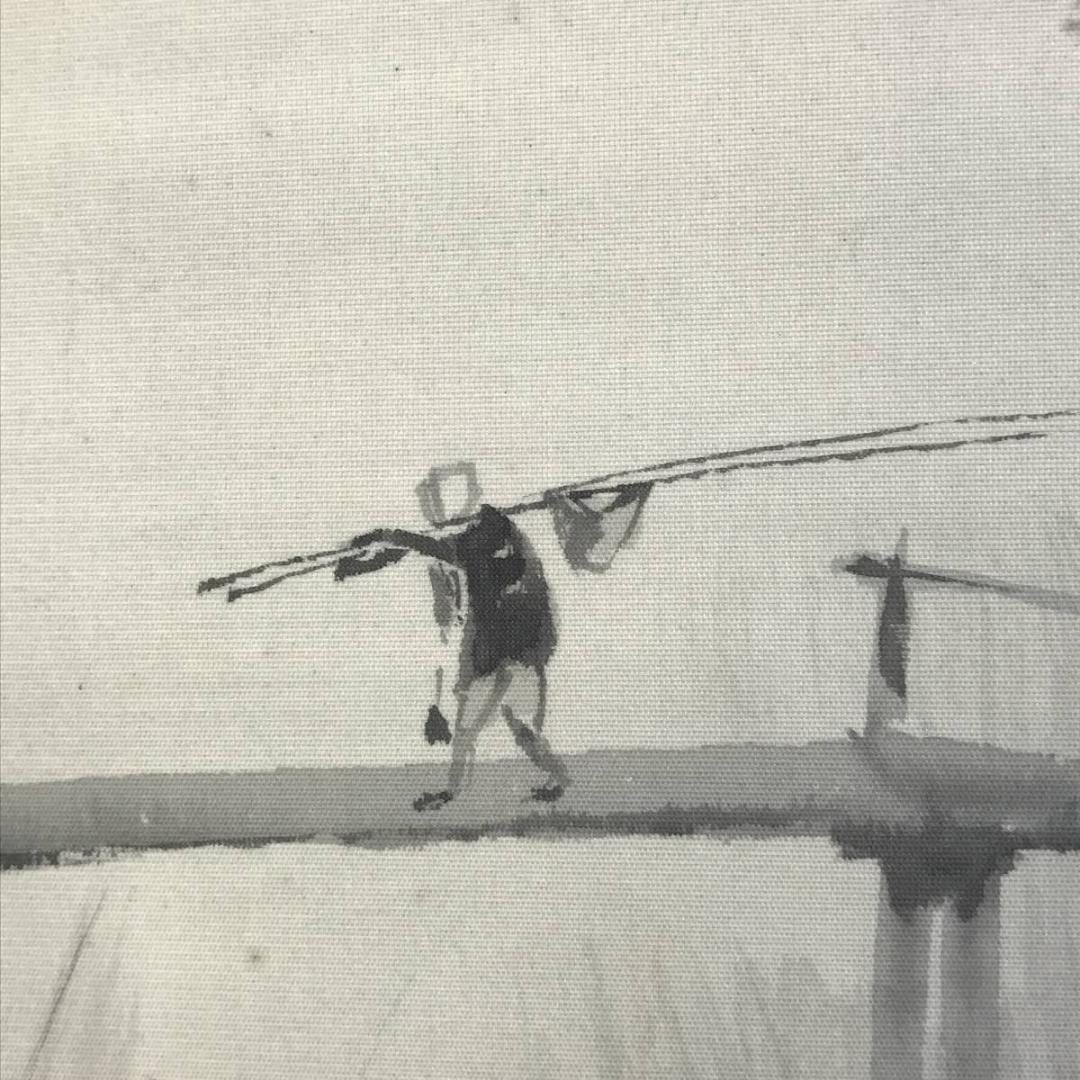 【真作】佐藤耕寛/漁村図/山水図/横物/掛軸/名家伝来/AD-652