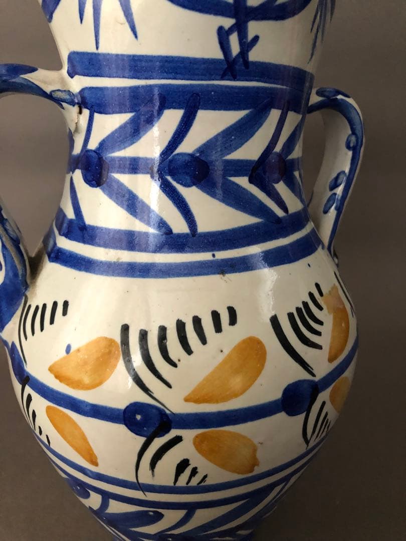 スペイン骨董　陶器　両手付き花瓶、壺　アンティーク