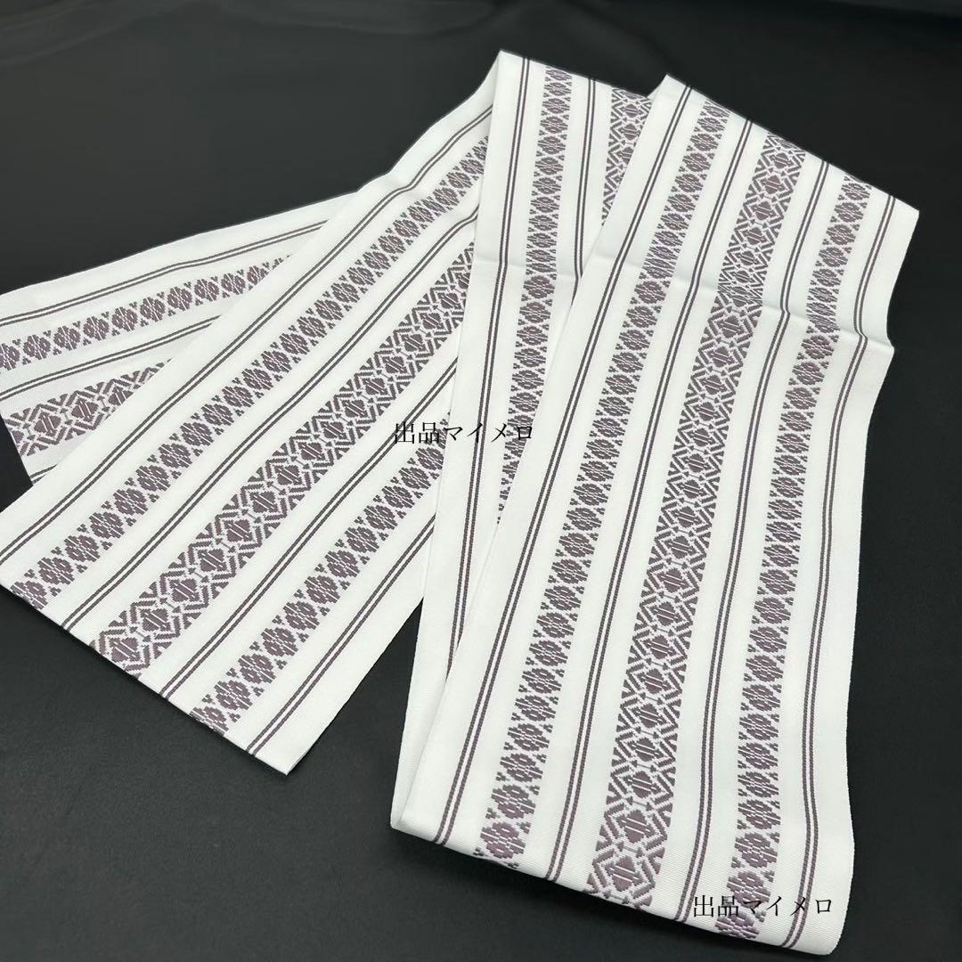 浴衣　綿麻　粋な夏着物　菊柄　黒　献上柄　半幅帯　2点　0729 ⑱