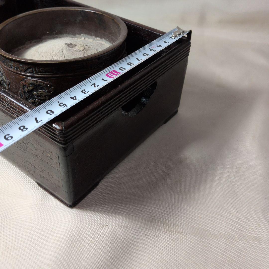 煙草盆　唐木　銅（龍の図）火入れ