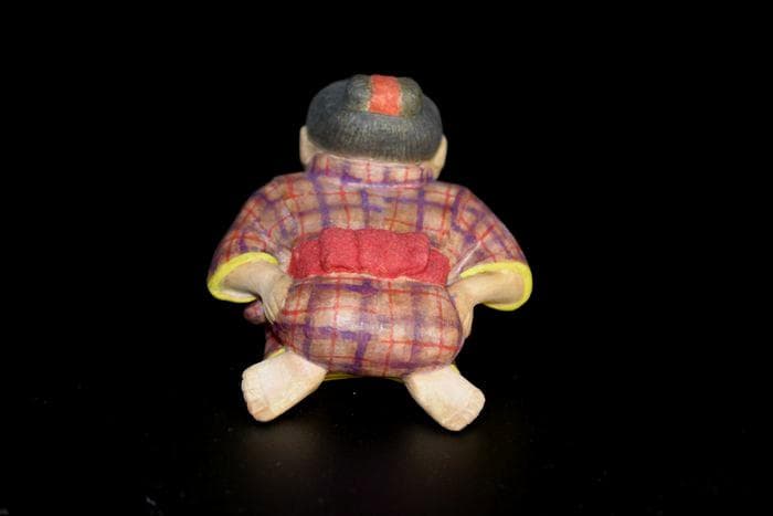 紙塑人形創始者　鶴巻 三郎　作『にらめっこ』日本人形　共箱　真作保証