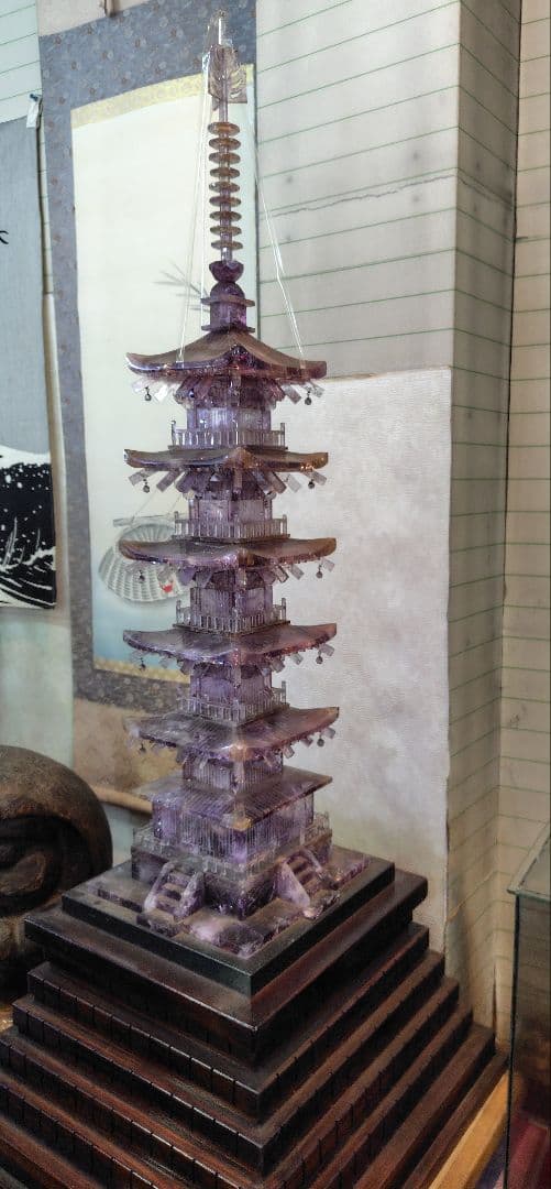 豪華 天然石 紫水晶 五重塔 天然石 アメジスト