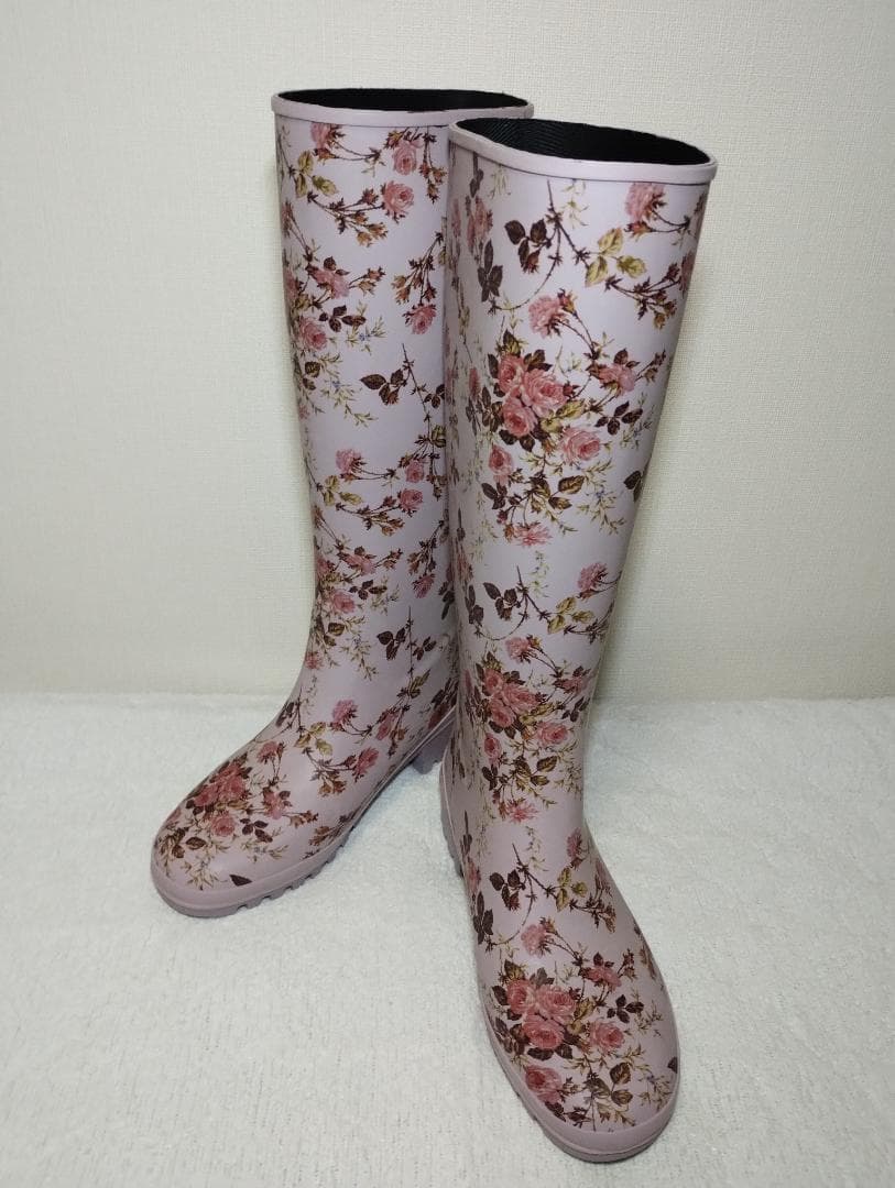 希少 ピンクハウス ピンク バラプリント レインブーツ 長靴 ブーツ 総柄