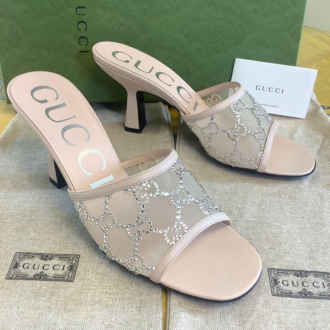 新品! グッチ ダイヤモンドカットクリスタルビジュー GGマーク サンダル24㎝