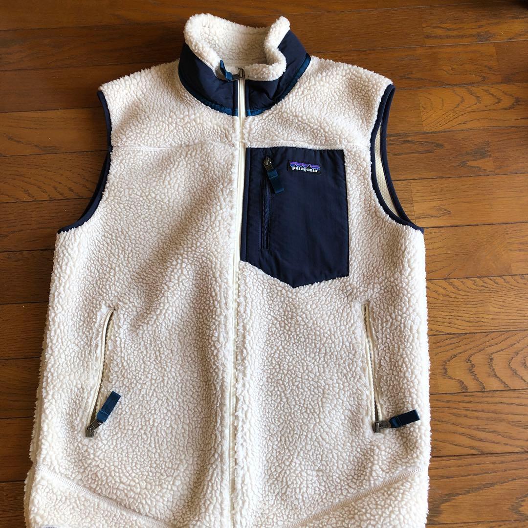 patagonia フリース ベスト M ホワイト/ネイビー【即日発送】
