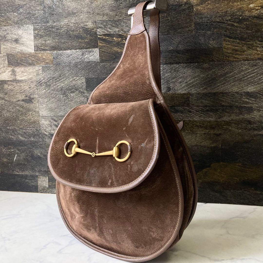 [希少] GUCCI オールドグッチ ボディバッグ ホースビット ブラウン