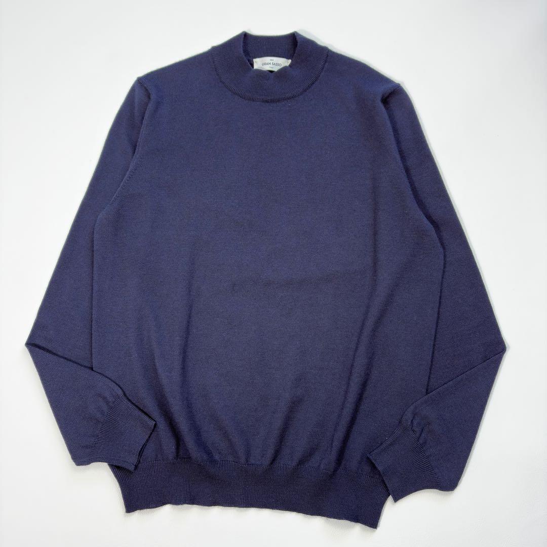 極美 グランサッソ モックネック ニット ネイビー ウール100％ イタリア製