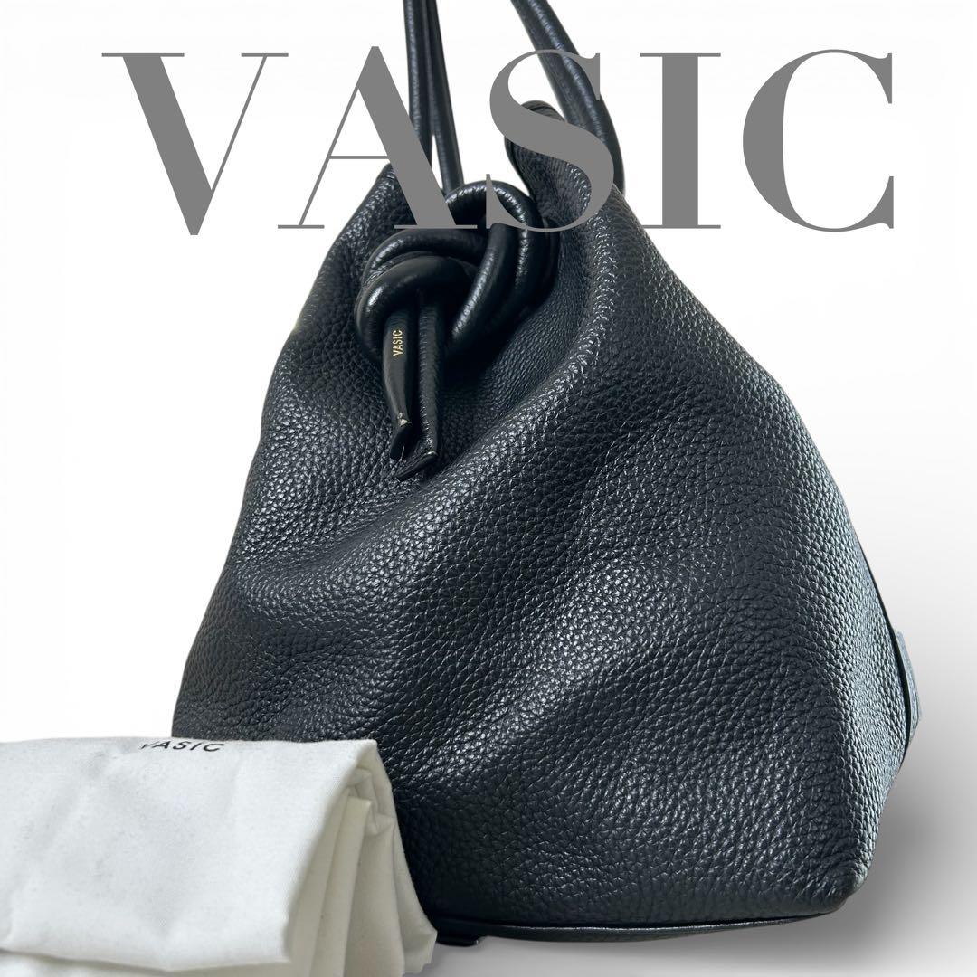 【美品】 VASIC bond 2way レザー ハンドバッグ 黒 シボ革