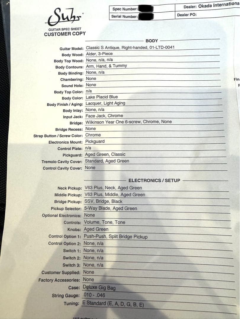 【12/21まで年末値引】Suhr Classic S Antique