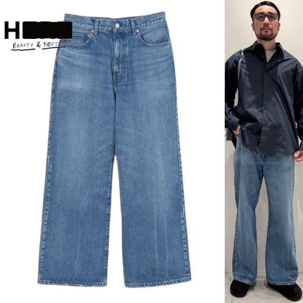未使用タグ付 H BEAUTY&YOUTH ワイド フレア デニムパンツ L