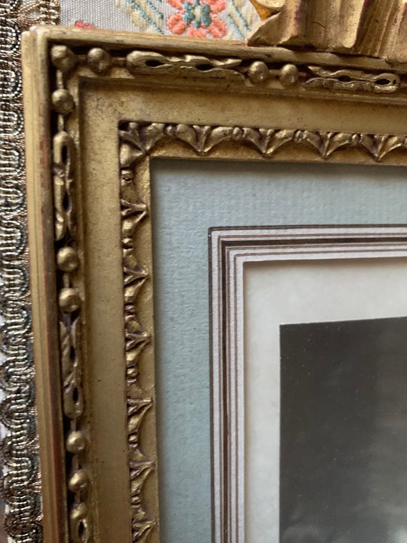 フランスアンティーク　1911年ジュリア・バルテ写真サイン入り豪華額装2点セット