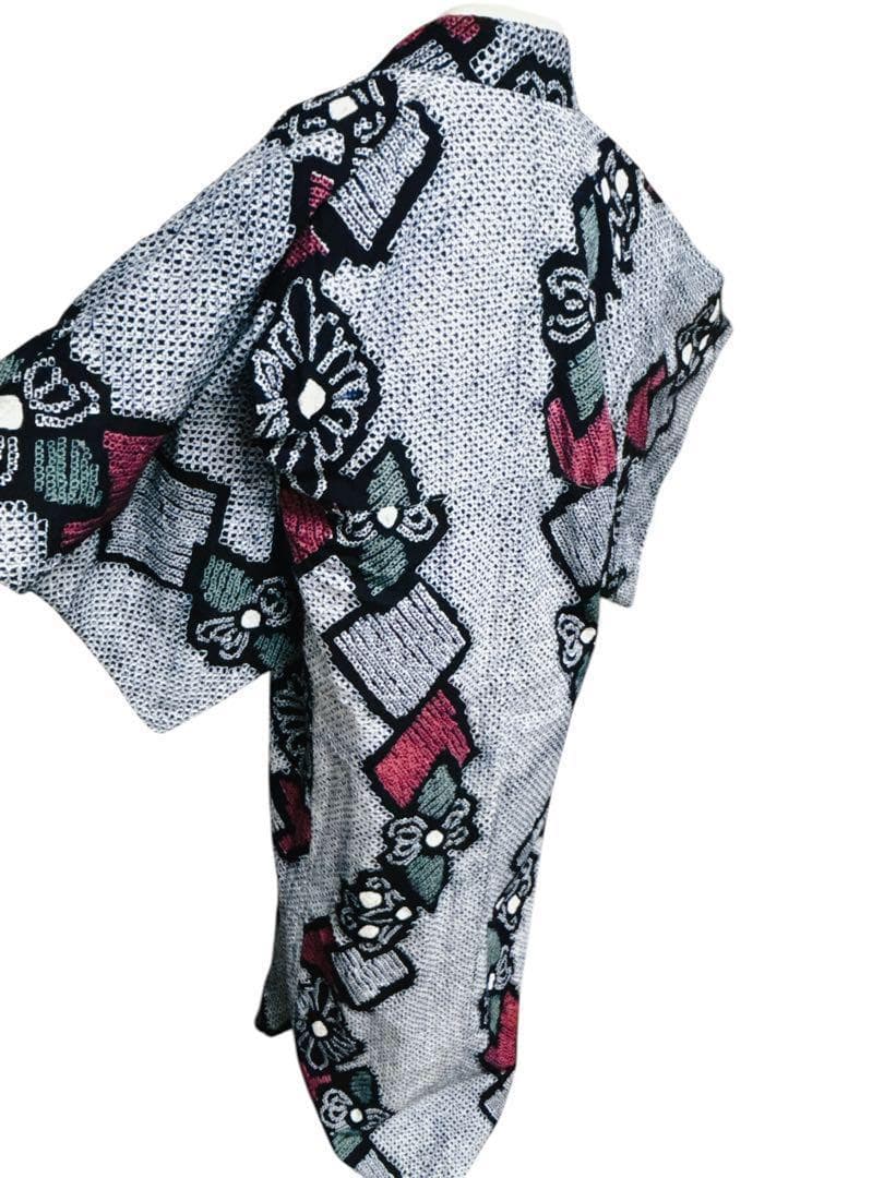 A28 有松鳴海絞り 高級浴衣 花模様　紺青