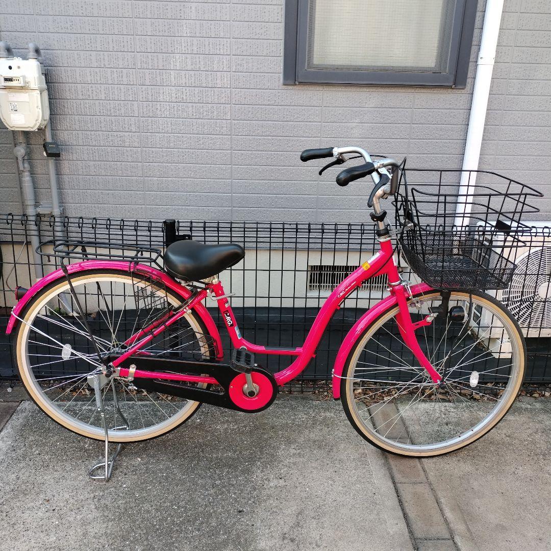 ピンク シティサイクル 前カゴ付き