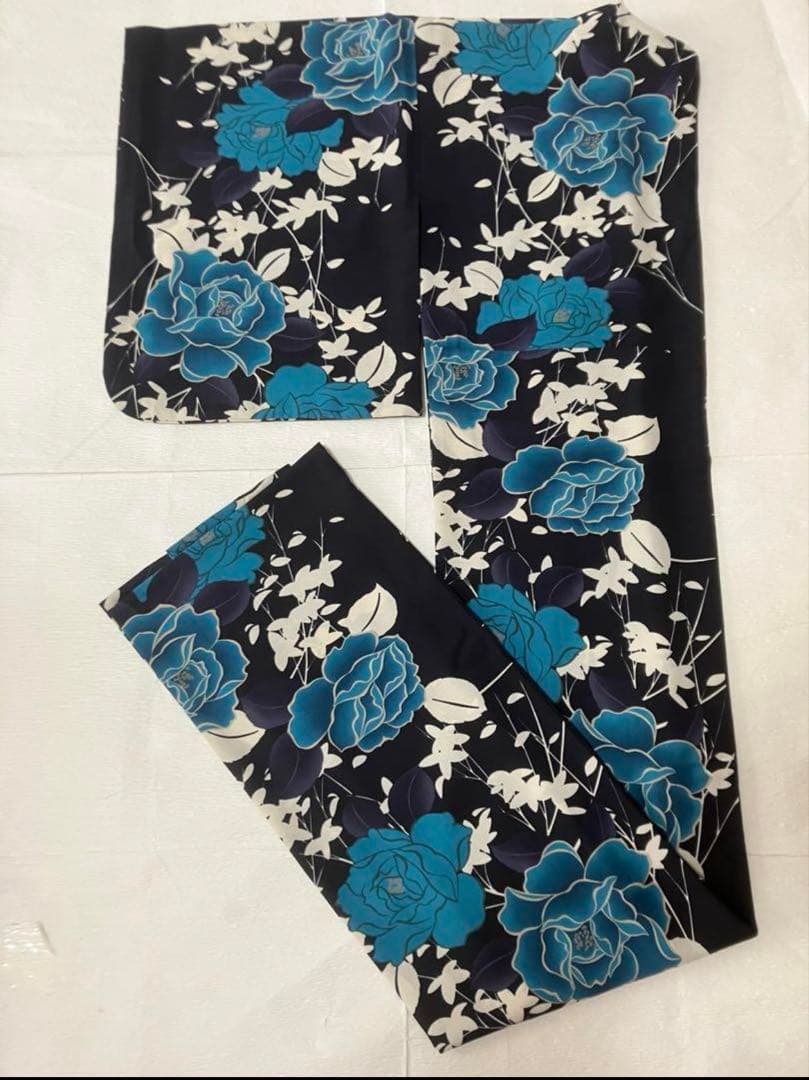 未使用 撫松庵 浴衣 （美女柳にバラ/紺）セオアルファ 浴衣帯セット