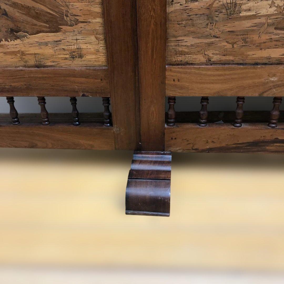 昭和52年製 木象嵌 三連衝立 松に孔雀 瑞鳥 神戸税関検査印 260117-1