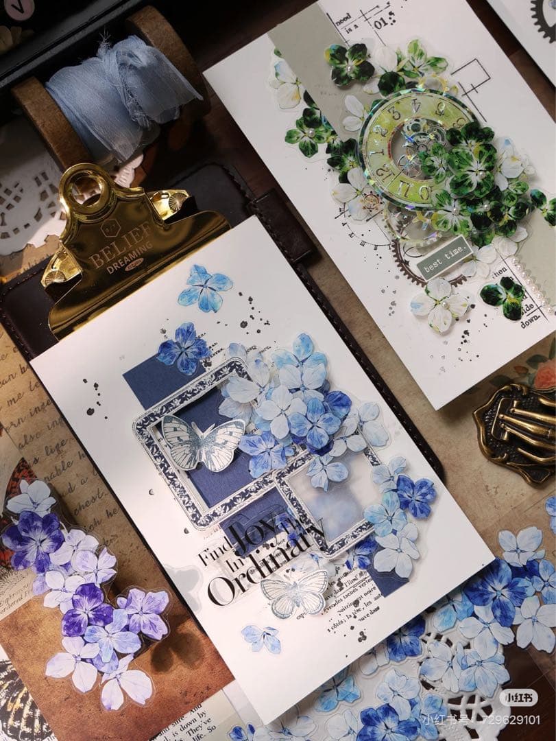 【9486】海外　6m巻　貝殻光カッティングマスキングテープ　お花装飾系