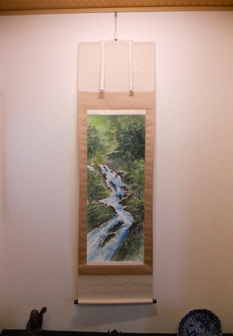 掛け軸 古川翠峯 奥入瀬 絹本 希少 軸装 茶道具 掛軸 美品 です。