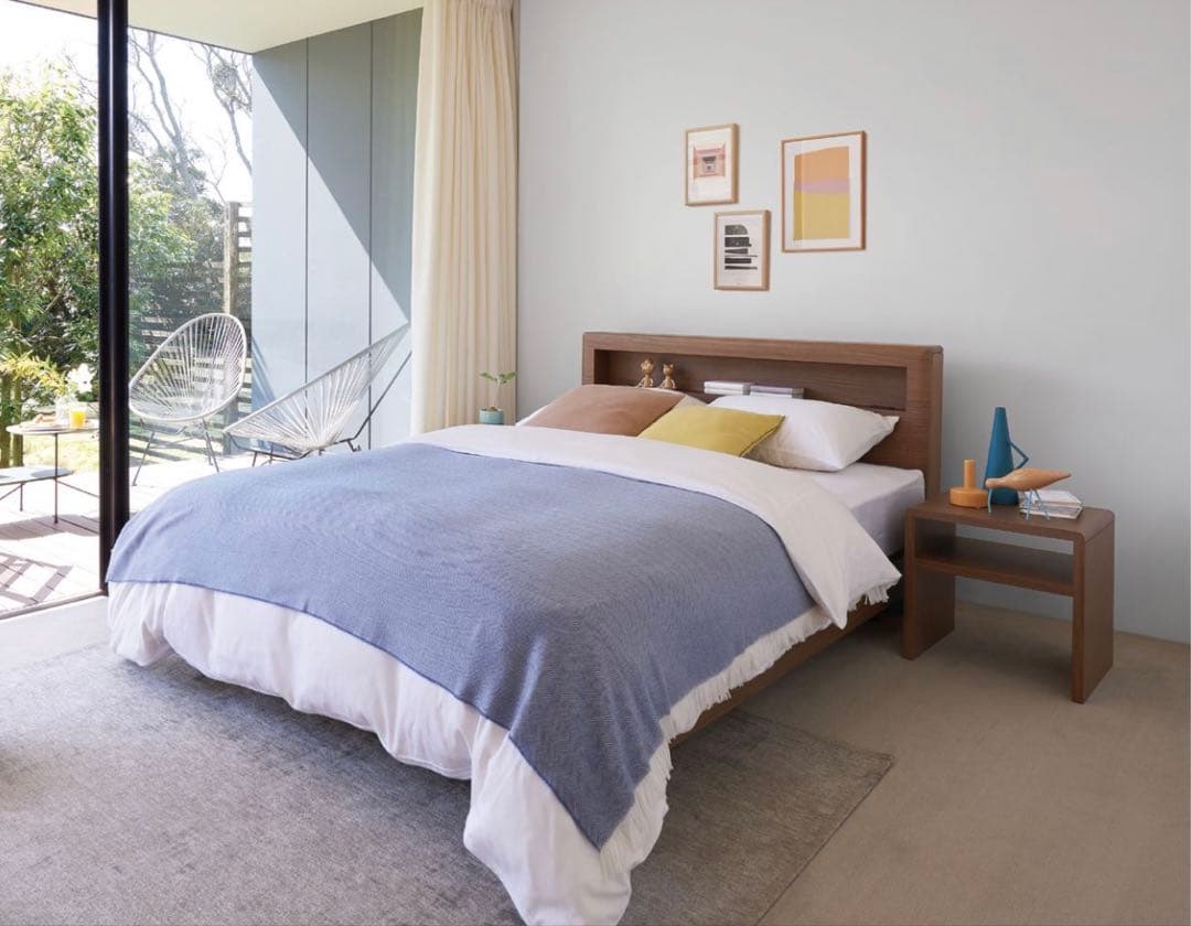 シモンズ ダブルベッド LED付き 引き出し収納 ステーションタイプ ナチュラル