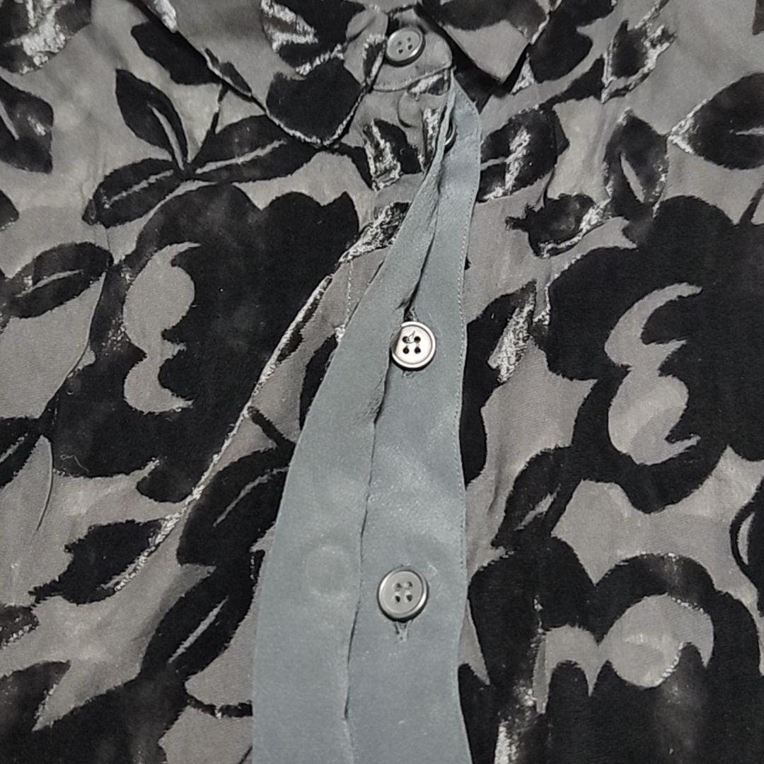 ジョルジオ・アルマーニ イタリア製 シルク使用 ベロアフラワー柄シアーシャツ 黒
