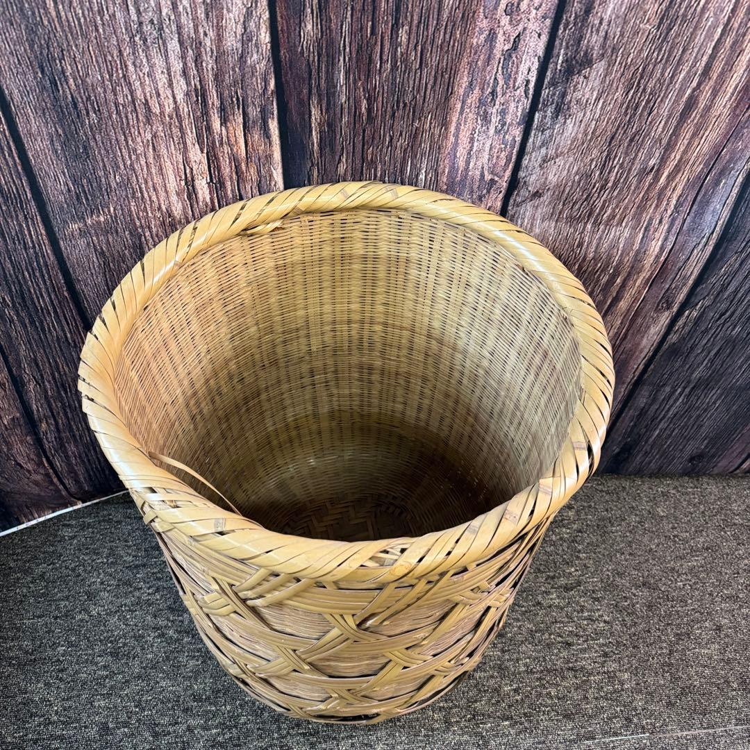 竹籠 六つ目編み 籠 アンティーク レトロ バスケット 蚤の市 筒型バスケット